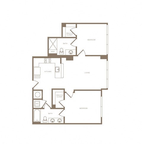 Floor plan for 2 beds, 2 baths, 1081 sqft
